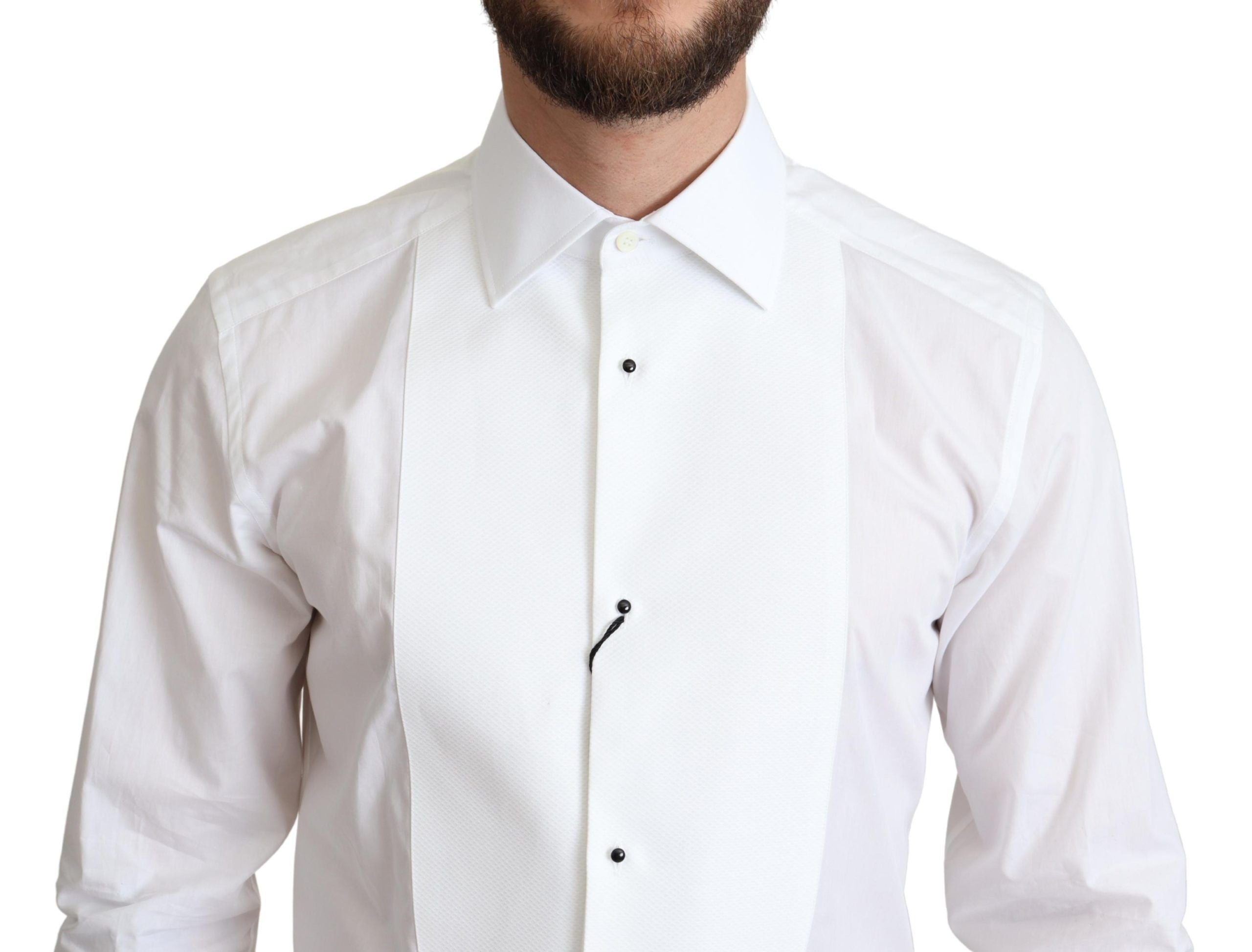 Resmi karaktere sahip Dolce & Gabbana Erkek beyaz pamuklu poplin tulum gömlek